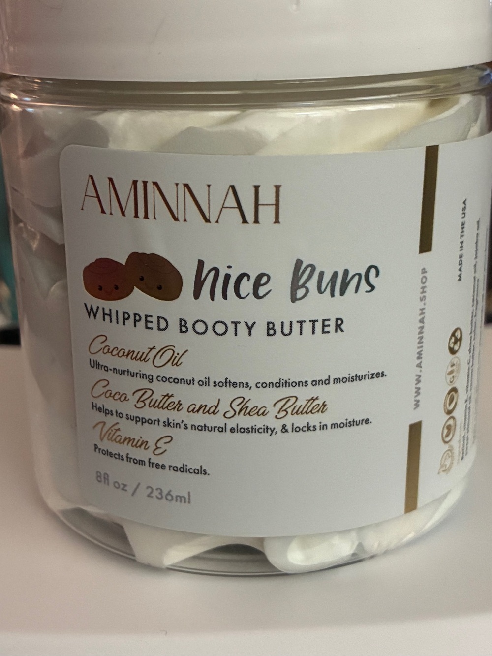 Aminnah Nice Buns Whipped Booty Butter scent is freshly baked cinnamon rolls